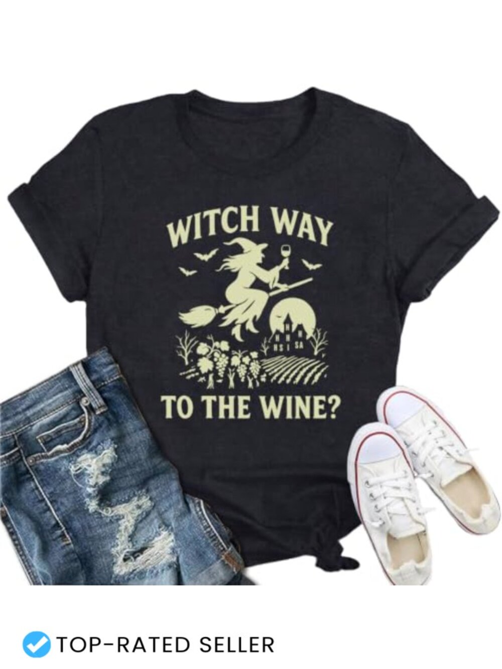 Halloween Wine T-Shirt Funny Witch Vineyard Tee for Women